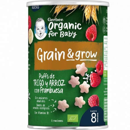 Puff Snack Organic de Cereales y Frambuesa 35 g GERBER de Nestlé