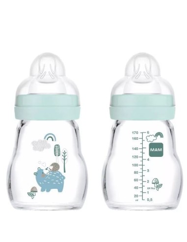 Biberón de cristal azul 170ml - Mam Baby