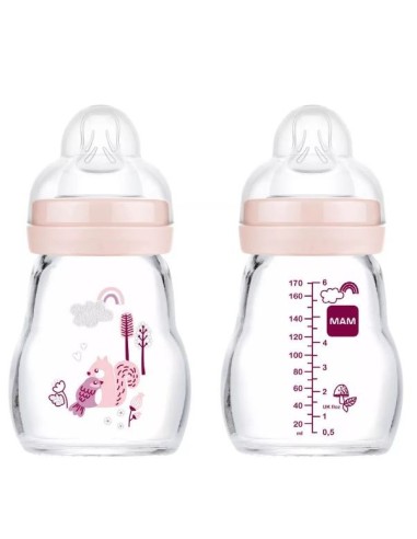 Biberón de cristal rosa 170ml - Mam Baby