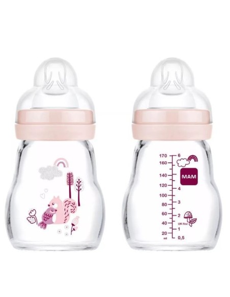 Biberón de cristal rosa 170ml - Mam Baby