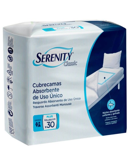 empapadores-absorbentes-60x90-30uds-serenity-1.jpg – Vista frontal del pack.