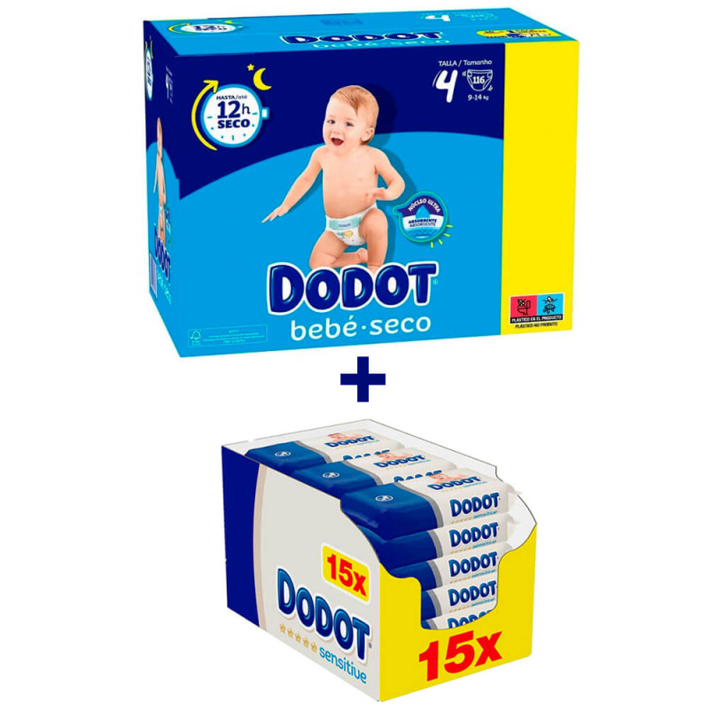 Pack Dodot talla 4 bebe seco + toallitas sensitive 810uds 