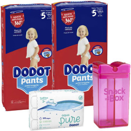 Pack dodot pants talla 5 con 60uds + Snack in the Box + Toallitas Dodot Aqua Pure 144 Uds