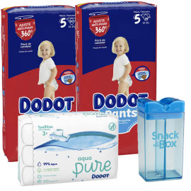 Pack dodot pants talla 5 con 60uds + Snack in the Box + Toallitas Dodot Aqua Pure 144 Uds