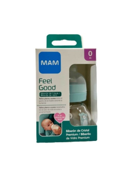 Biberón de cristal azul 90ml - Mam Baby