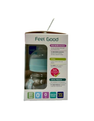 Biberón de cristal azul 90ml - Mam Baby