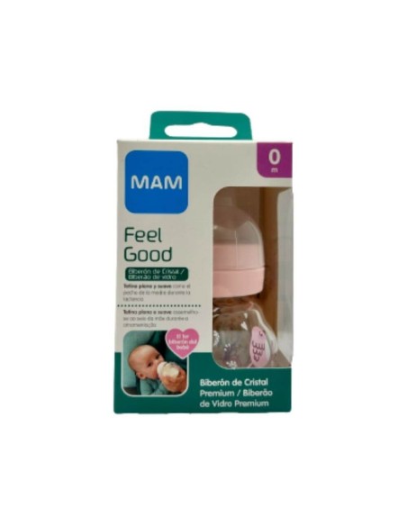Biberón de cristal rosa 90ml - Mam Baby