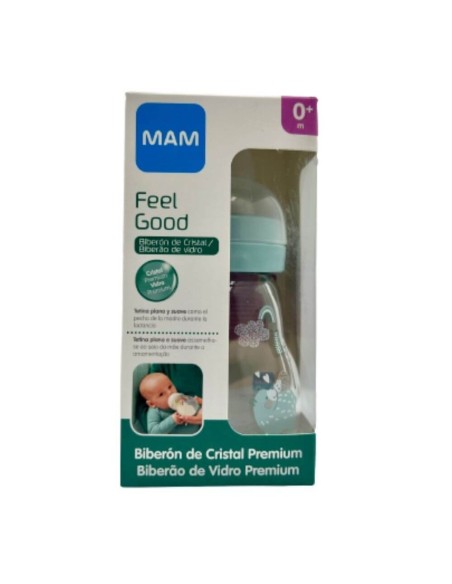 Biberón de cristal azul 170ml - Mam Baby