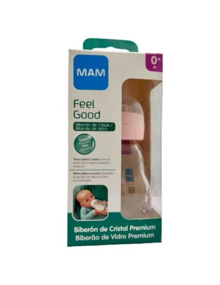 Biberón de cristal rosa 170ml - Mam Baby