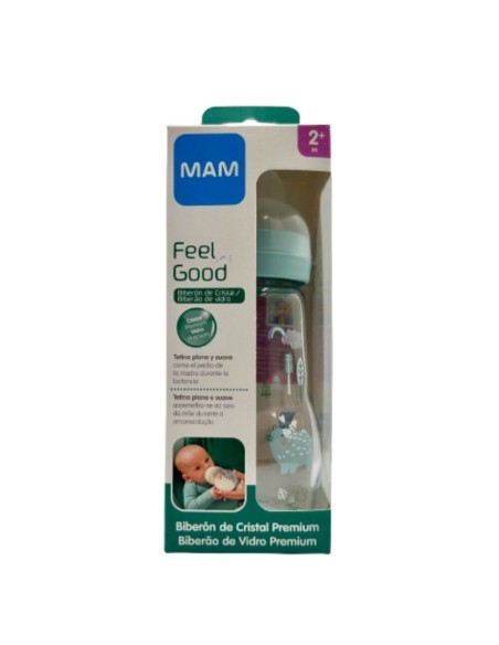 Biberón Cristal azul 260ml - Mam Baby