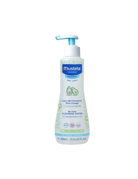 agua-limpiadora-sin-aclarado-300ml-mustela-1.jpg – Vista frontal del frasco.