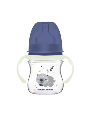 Biberón con asas fluorescentes Sleeping Koala 120ml - Canpol Babies