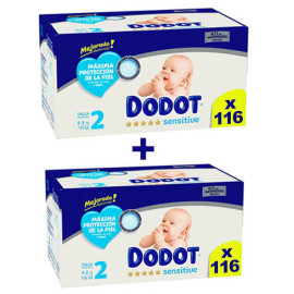 Pack especial Dodot 2 cajas talla 2 Sensitive con 232uds. (4 a 8 kg.)