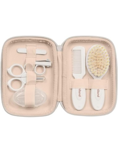 kit-cuidado-bebe-baby-kit-valencia-miniland-2.jpg – Estuche abierto con los accesorios organizados.