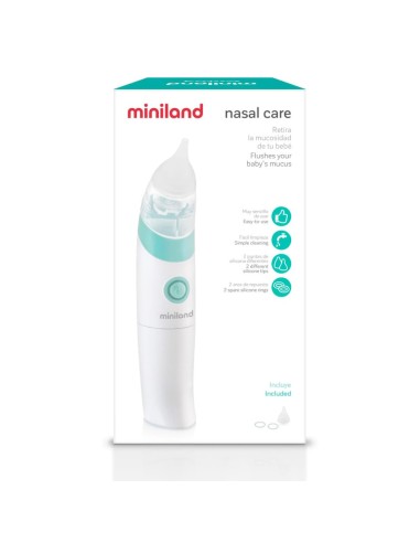 aspirador-nasal-electrico-nasal-care-miniland-5.jpg – Vista lateral del dispositivo en uso.