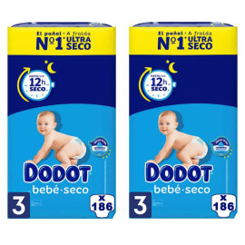 Pack Dodot talla 3 bebe seco con 372uds.