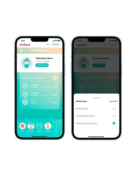 termometro-sin-contacto-thermo-advanced-pharma-miniland-3.jpg – Uso en bebé dormido.