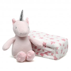 Peluche unicornio con mantita estrellas rosa Kiokids