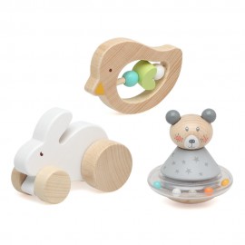 Set juguetes de madera gris de animalitos 3 uds. Kiokids