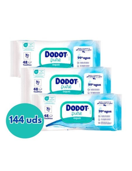 Toallitas Dodot 144 Unidades Aqua Pure (Caja 3 paquetes de 48 uds)