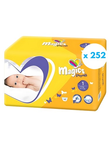 Pack Talla 1 Pañales Magics Easysoft. 6 paquetes 252uds (de 2 a 5kg)