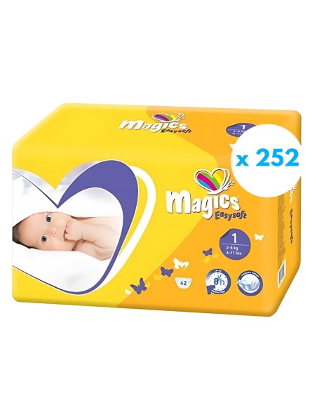 Pack Talla 1 Pañales Magics Easysoft. 6 paquetes 252uds (de 2 a 5kg)
