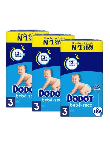 Pack Dodot talla 3 bebe seco con 372uds.