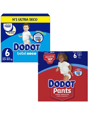 Pack Dodot 96uds. Talla 6 Bebé seco + Pants Talla 6 ( +15 kg )