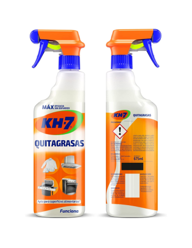 kh7-quitagrasas-desinfectante-650ml-2.jpg – Detalle del pulverizador y etiqueta.
