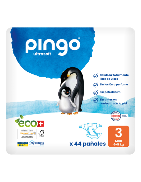 Paquete de pañales ecológicos talla 3 (44 uds / 4-9 kg) Pingo
