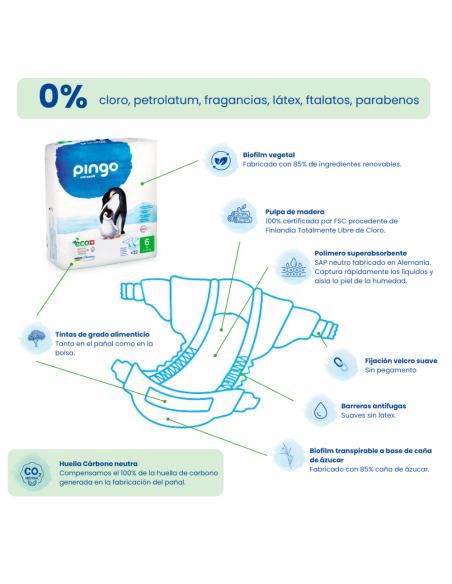 Paquete de pañales ecológicos talla 4 (40 uds / 7-18 kg) Pingo