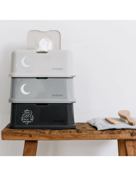 Caja viaje toallitas gris con estrellitas - Funkybox