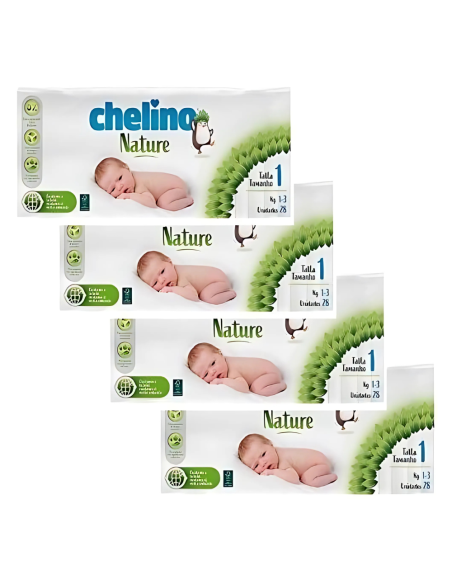 Pack 4 Pañales Chelino Nature Talla 1 (de 1 a 3 kg) - 112 unidades