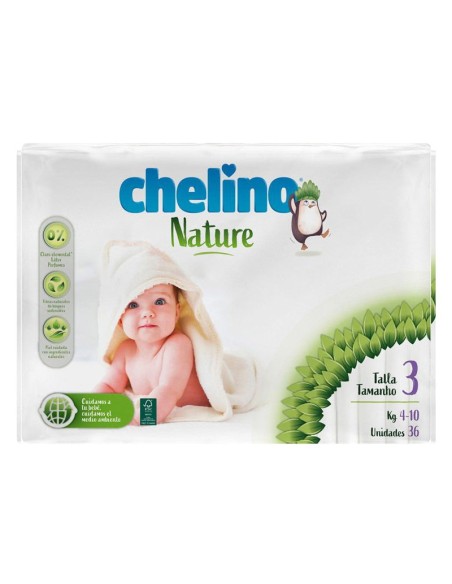Pack 4 Pañales Chelino Nature T3 - (4-10 kg) - 144 unidades