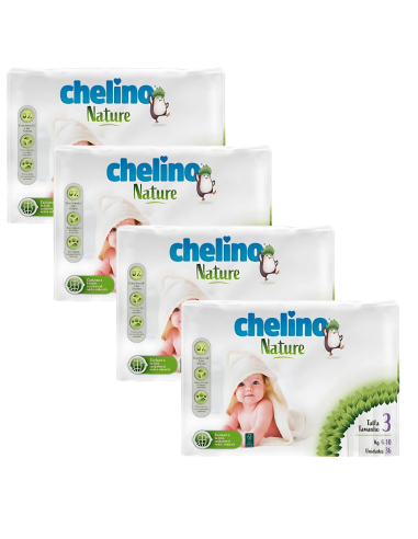 Pack 4 Pañales Chelino Nature T3 - (4-10 kg) - 144 unidades