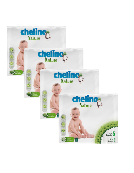 Pack 4 Pañales Chelino Nature T6 (17-28 kg) - 108 unidades
