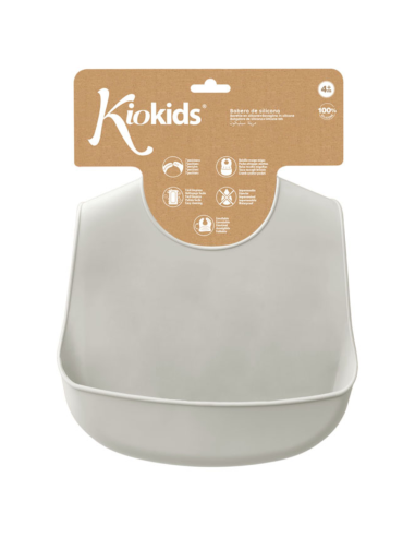 Babero silicona ajustable con bolsillo fácil limpieza y enrollable +4m kiokids