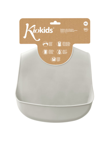 Babero silicona ajustable con bolsillo fácil limpieza y enrollable +4m kiokids