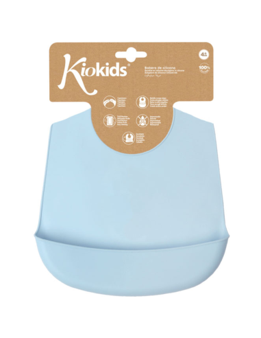 Babero silicona ajustable con bolsillo fácil limpieza y enrollable +4m kiokids