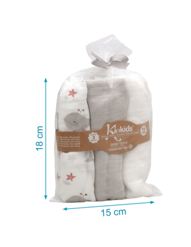 Oferta set 3 muselinas de bambú Kiokids