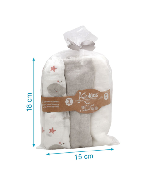 Oferta set 3 muselinas de bambú Kiokids