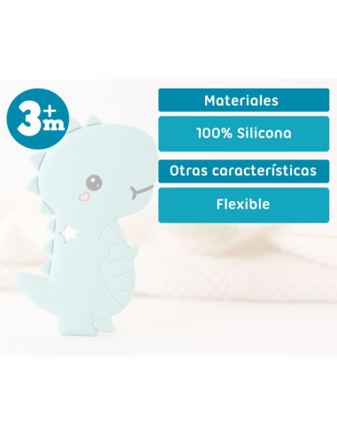 Mordedor de silicona dinosaurio azul Kiokids