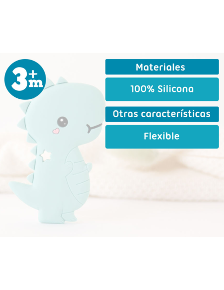 Mordedor de silicona dinosaurio azul Kiokids