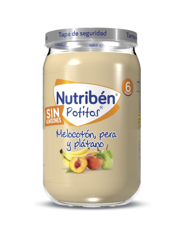 Pack de 6 Potitos melocotón, pera y plátano | Nutribén - Nappy.es