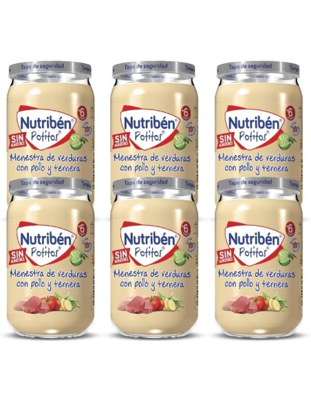 pack-6-potitos-menestra-verduras-pollo-ternera-nutriben-1.jpg – Vista frontal del pack.