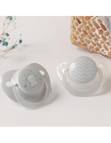 Pack 2 chupetes tetina ortodónticos 0-6 M silicona elefante KioKids