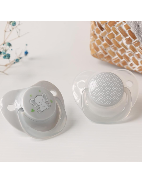 Pack 2 chupetes tetina ortodónticos 0-6 M silicona elefante KioKids