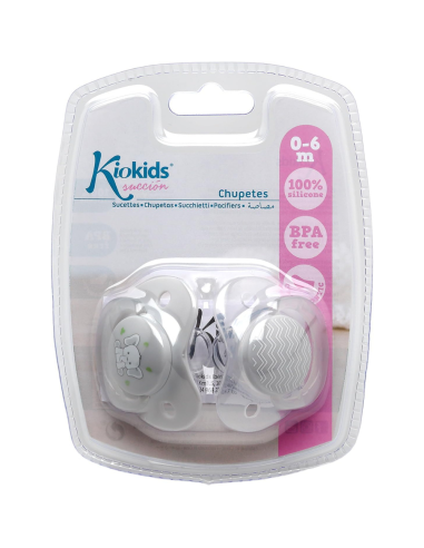 Pack 2 chupetes tetina ortodónticos 0-6 M silicona elefante KioKids