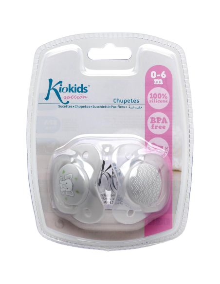 Pack 2 chupetes tetina ortodónticos 0-6 M silicona elefante KioKids