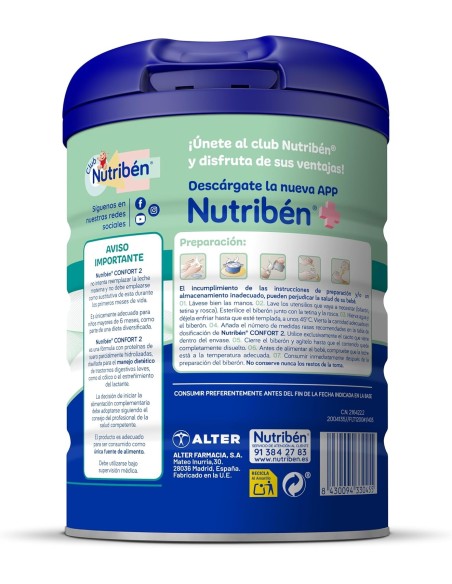 Leche de formula Confort 2 Nutribén 800g - Nappy.es